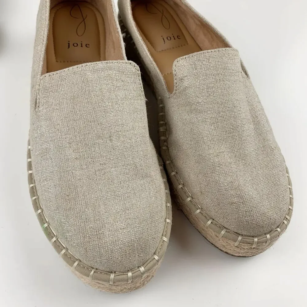 Joie Cara Platforn Espadrille Shimmery Gold Beige Slip On Women's 7.5